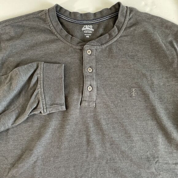 IZOD Saltwater Mens Shirt Size XXL 2X Gray Button Henley Long Sleeve Logo - Picture 1 of 11